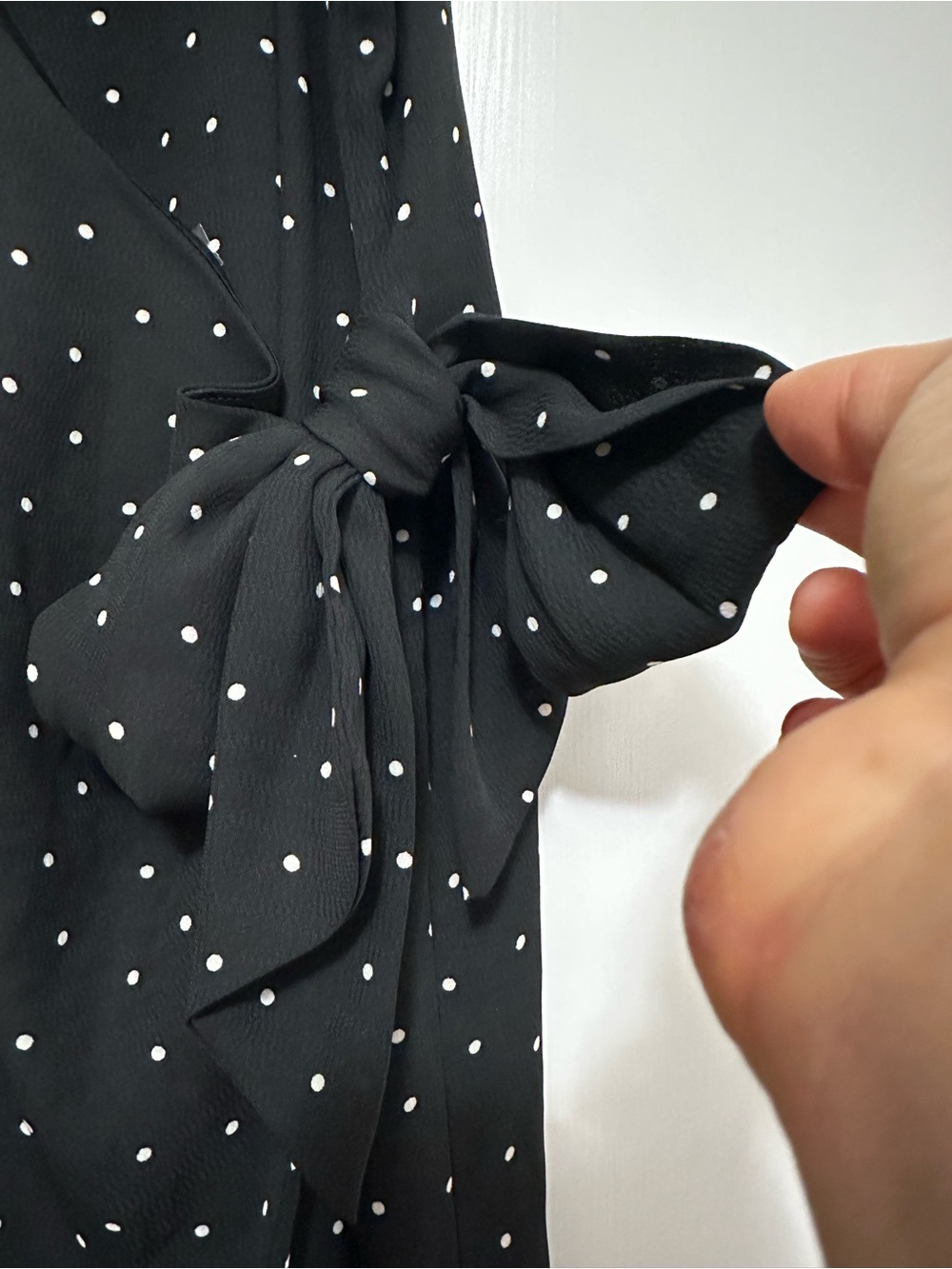 Lulu's Black Polka Dot Wrap Dress with Side Bow Detail - Picture 2 of 9
